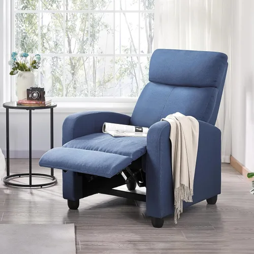 Miniatura 4 de Yaheetech Asiento de cine en casa Silla reclinable de tela moderna individual sala de estar sofá reclinable con bolsillo, resorte azul claro