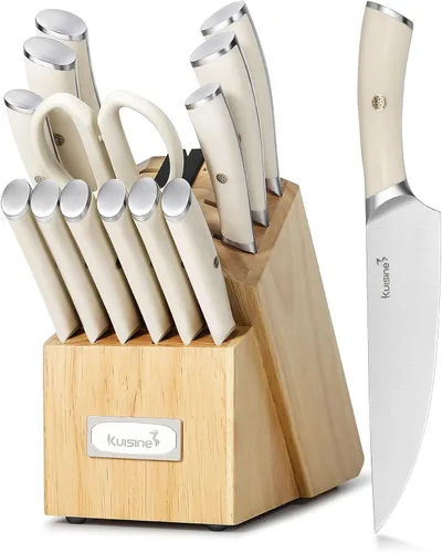 Miniatura 11 de Juego de cuchillos de chef Kuisine, juego de cuchillos de acero inoxidable de alto carbono afilados con mango ergonómico, juego de bloques de Blanco