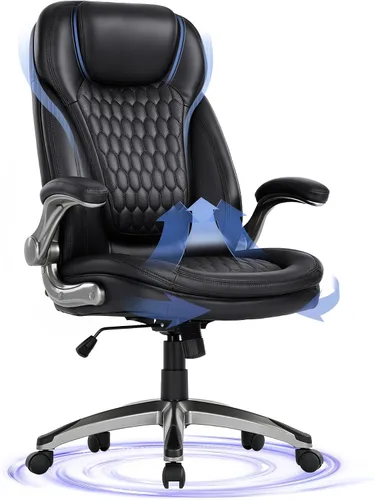Silla de oficina ejecutiva, silla ergonómica de escritorio para computadora, silla de cuero con respaldo alto con brazos abatibles acolchados, silla