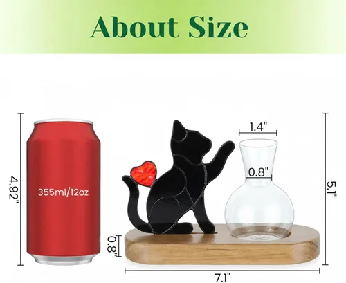 Miniatura 4 de Hewory Estaciones de propagación de gatos hechas a mano: maceta negra para gatos con soporte de madera para decoración de escritorio para amantes