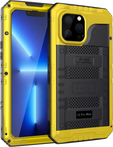 Miniatura 14 de Beasyjoy - Funda impermeable para iPhone 13 Pro, carcasa de metal con protector de pantalla integrado, carcasa protectora de cuerpo completo de Negro