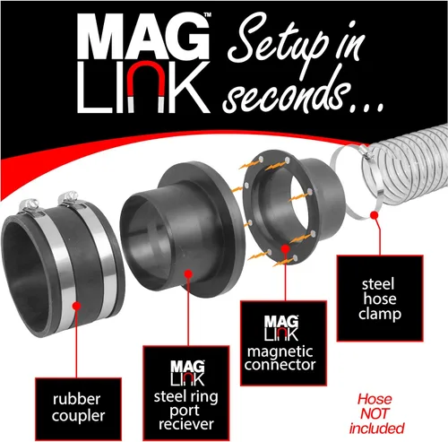 Miniatura 5 de Fulton Woodworking Tools Kit de iniciación MagLink de 4 pulgadas, accesorios magnéticos de conexión rápida para colectores de polvo, mueve