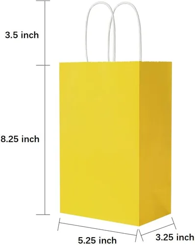 Miniatura 2 de Oikss Paquete de 100 bolsas pequeñas de papel kraft amarillas de 5.25 x 3.25 x 8.25 pulgadas con asas a granel para cumpleaños, bodas, fiestas