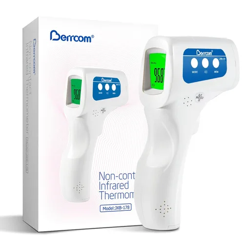 Miniatura 11 de Berrcom Termómetro digital sin contacto de 3 en 1 para frente y oído, con luz de fondo, sensor de temperatura corporal y de objetos para interiores