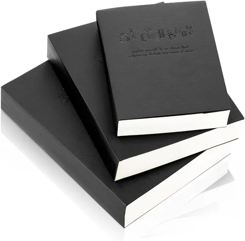 Elsjoy Cuaderno de bocetos negro grueso, 3 tamaños, A5/A4/B5, cuaderno de dibujo en blanco para pintura, acuarela, 128 hojas/256 páginas por libro,