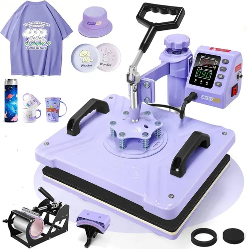 AKEYDIY Prensa de calor, máquina de prensa de camisas de 15 x 12 pulgadas con accesorio de taza/plato/tapa, sombrero de impresión de camisa de