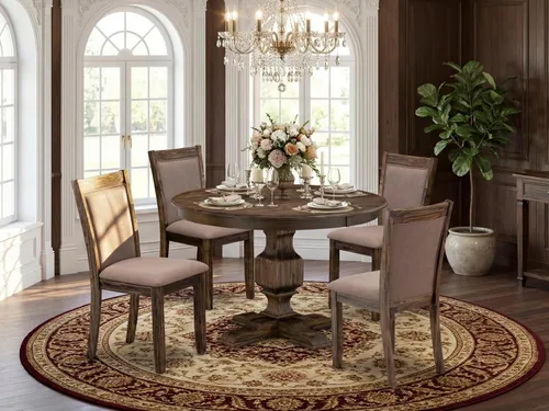 Miniatura 2 de East West Furniture F2MZ7-748 - Juego de mesa y sillas de cocina de 7 piezas que consta de una mesa redonda de comedor con pedestal y 6 sillas