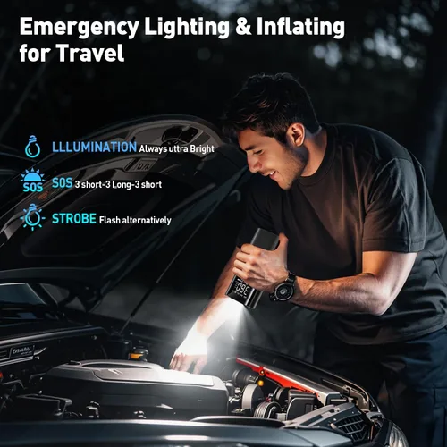 Miniatura 5 de Inflador de Neumáticos Compresor de Aire Portátil - Bomba de Aire para Neumáticos de Coche, Portátil para Coche con Medidor de Presión, Inflador