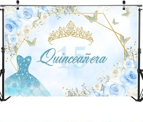 Miniatura 3 de Mocsicka Telón de fondo de quinceañera para cumpleaños de 15 años con corona dorada para fotos, fondo de fotografía de princesa real Mis membrillo