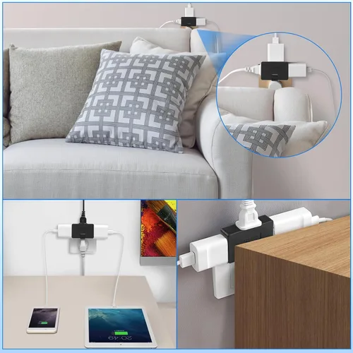 Miniatura 6 de Romeda Paquete de 3 Extensores de Tomacorriente de Pared Plana de CA Adaptador de Enchufe Plano, Adaptador de Pared Plegable de 3 Vías Multi Enchufe