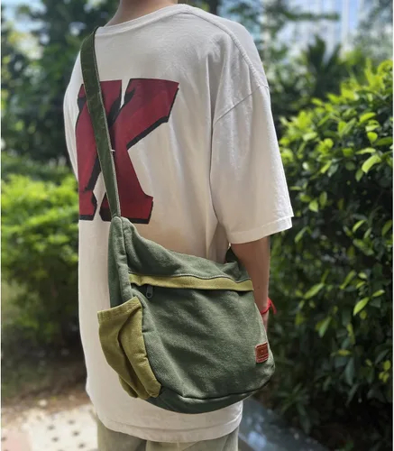 Miniatura 3 de Bolso bandolera grande de lona con múltiples bolsillos para hombres y mujeres, bolso cruzado de hombro para laptop 2 - Verde