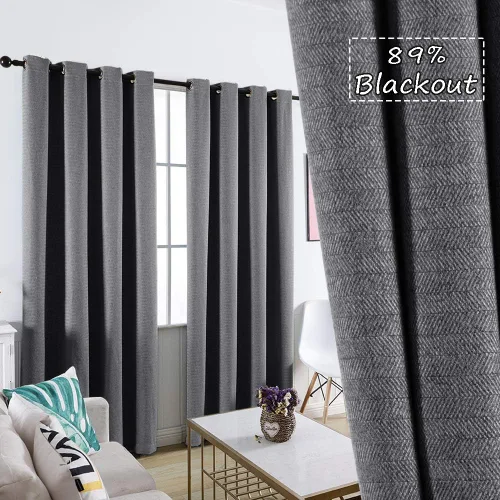 Miniatura 13 de Cortinas 100% opacas para guardería, paneles de ojales con aislamiento térmico y reducción de ruido con textura de espiga, forro negro de doble