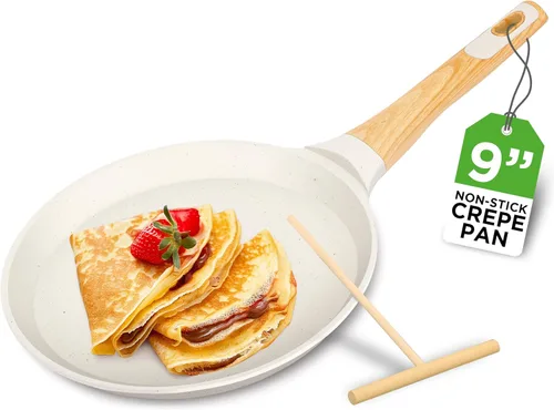 Miniatura 8 de NutriChef Juego de 2 sartenes antiadherentes para crepé, sartenes Dosa recubiertas de mármol de 11 pulgadas con esparcidores de madera, baquelita