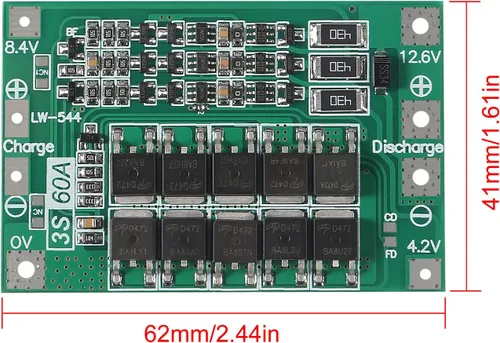 Miniatura 4 de 2PCS 3S 60A 12.6V 18650 Cargador PCB BMS Placa de protección de batería de litio de iones de litio Módulo de carga de equilibrio para motor