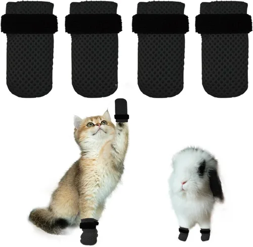4 guantes para gatos para evitar arañazos, zapatos de malla transpirable para gatos, guantes ajustables antiarañazos para gatos, adecuados para Negro