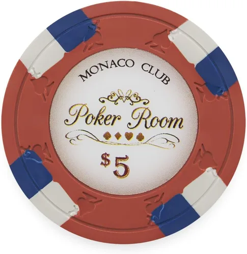 Claysmith Gaming Paquete de 50 fichas de póquer Monaco Club, compuesto de arcilla pesada de 0.48 oz Rojo ($5 Red)
