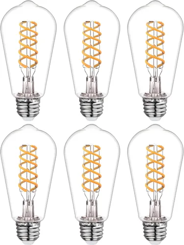 Miniatura 12 de Paquete de 6 bombillas Edison ST19 ST58, bombillas LED vintage, blanco suave de 2700 K, bombilla de filamento LED en espiral flexible antiguo