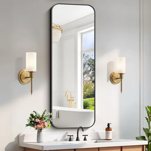 Miniatura 28 de FORBATH - Espejo de baño negro para sobre lavabo, espejo de pared de 16x24 pulgadas con marco de metal, esquinas redondeadas para baño, dormitorio
