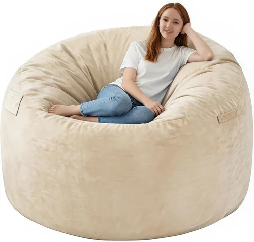 Miniatura 32 de Silla de Puf de 3 Pies, Sillas de Puf Cómodas con Relleno de Espuma Viscoelástica, Sofá de Puf Esponjoso con Funda de Terciopelo Holandés, Sillas