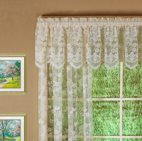 Miniatura 10 de Today's Curtain Cenefa de cortina de encaje floral con diseño de enredadera, 18", Marfil, 60 ancho x 18 largo