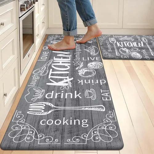 Miniatura 11 de HEBE Juego de 2 tapetes de cocina gruesos y antifatiga acolchados para el suelo, alfombras impermeables antideslizantes, cómodos tapetes de chef