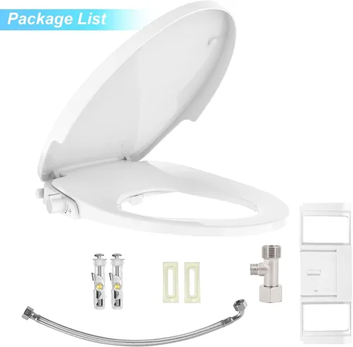 Miniatura 5 de Asiento de inodoro con bidé para inodoro redondo, accesorio de bidé no eléctrico de doble boquilla con cierre suave, cubierta de asiento de inodoro
