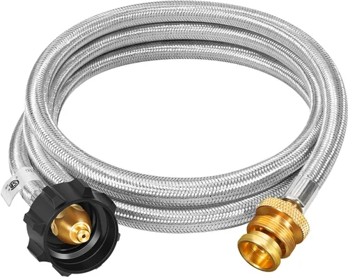 GasSaf Manguera de propano de 5 pies, adaptador de propano conectado de 1 libra a 20 libras, manguera trenzada de acero inoxidable para calentadores