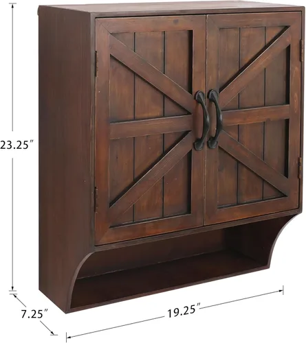 Miniatura 2 de FLORA Armario de almacenamiento montado en la pared, botiquín con puertas, armario de pared de baño vintage de madera sobre inodoro para baño