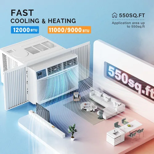 Miniatura 3 de ROVSUN - Aire acondicionado para ventana de 12000 BTU con función de calor, unidad de aire acondicionado y calentador combo con control inteligente
