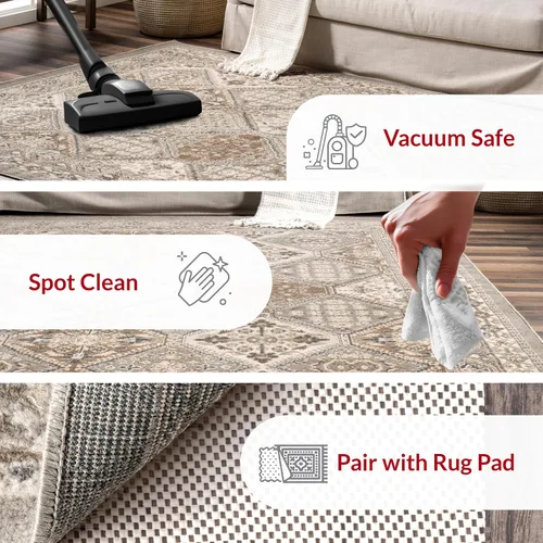 Miniatura 4 de nuLOOM Alfombra de Área Becca Tradicional con Diseño de Azulejos 2x3, Beige, Diseño Transicional Desvanecido, Resistente a las Manchas, Para
