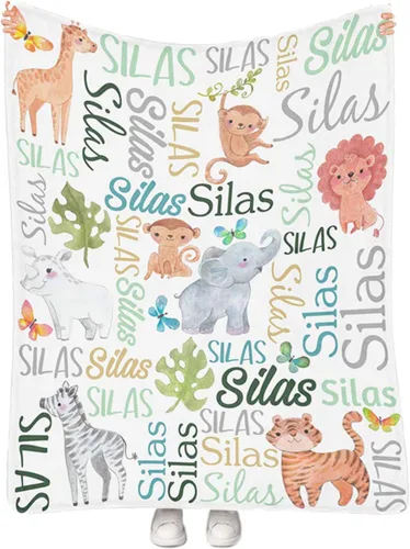 Miniatura 8 de Artsadd Manta personalizada con nombre, manta personalizada de animales de la selva, manta personalizada de safari para niños, niñas, baby shower