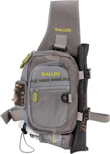 Allen Company Cedar Creek Fly Fishing Sling Pack - Fits up to 4 Tackle/Fly Boxes and Other Accessories - Gray/Lime and Olive Green