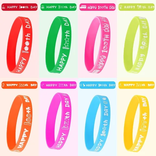Miniatura 2 de JUNEBRUSHS 64 piezas de pulseras de silicona para fiesta del 100º día de escuela