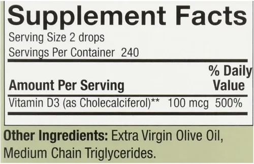 Miniatura 2 de Nature's Answer Gotas de vitamina D-3 Mezclado con aceite de oliva dorado virgen extra Se absorbe rápidamente en el cuerpo Sin rellenos, sin