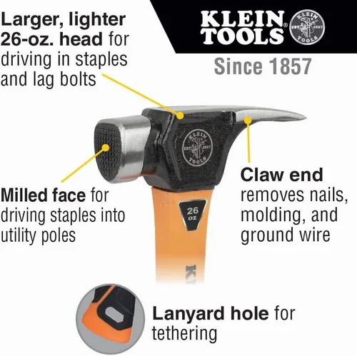Miniatura 6 de Klein Tools KT155T - Llave de trinquete 6 en 1 Lineman's con diseño de perno a través y zócalo amarillo brillante y martillo fresado de garra Klein