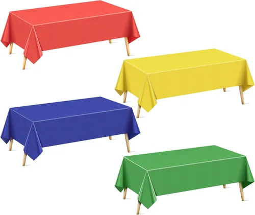 Miniatura 37 de Mantel rectangular de la serie azul y verde, 4 piezas, 54 x 72 pulgadas, color sólido, impermeable y a prueba de derrames, mantel de plástico