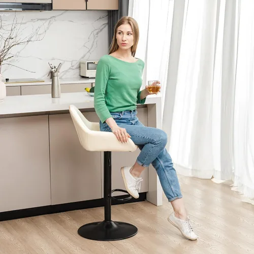 Miniatura 5 de Glitzhome Taburete de bar giratorio, taburetes de bar ajustables con soporte trasero y reposapiés, silla de bar tapizada de piel sintética