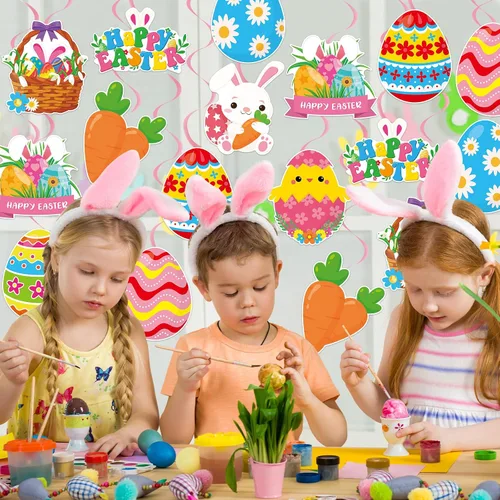 Miniatura 3 de 40 decoraciones de remolinos colgantes de Pascua, huevos de Pascua, remolinos colgantes para techo, decoraciones de papel de aluminio