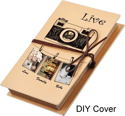 Miniatura 5 de Mudder Álbumes de recortes de tapa dura para fotos de 4 x 6 pulgadas, papel kraft hecho a mano para álbumes de recortes DIY, aniversario, cuaderno