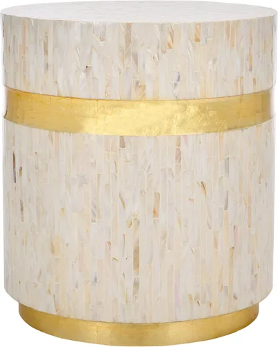 Safavieh Home Collection Perla Mosaic Mesa auxiliar redonda rosa champán y dorado