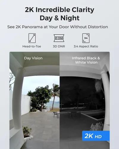 Miniatura 2 de REOLINK Cámara de timbre wifi de video de 2K con timbre, vista de cabeza a pies 3:4, vista de 180°, Wi-Fi de 5/2.4 GHz, comunicación bidireccional