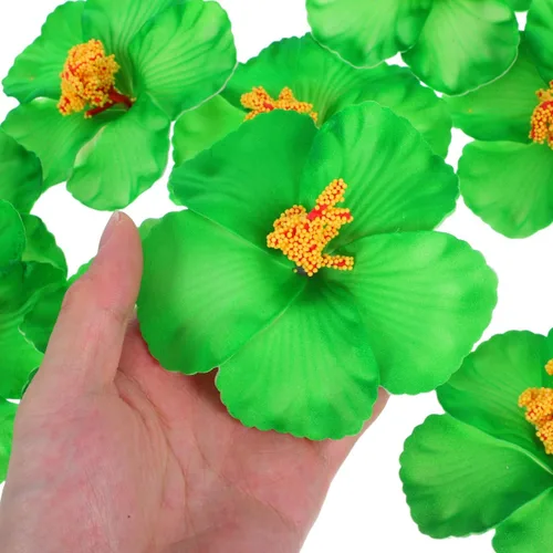 Miniatura 5 de HOMSFOU 10 piezas de flores tropicales de hibisco sintético, decoraciones florales hawaianas para interiores y exteriores, suministros de fiesta