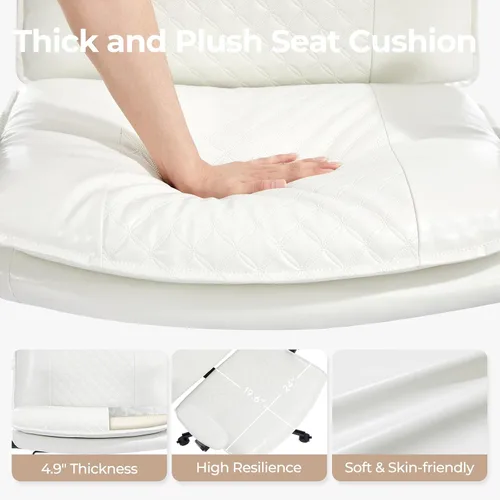 Miniatura 6 de Silla Criss Cross con brazos abatibles y ruedas con bloqueo, silla de escritorio de oficina de cuero con patas cruzadas, silla de computadora Blanco