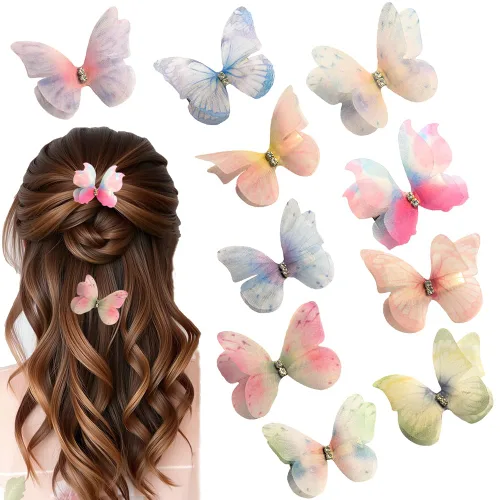 Miniatura 12 de Clip de mariposa para decoración del cabello, pinzas para el cabello de mariposa en movimiento para niñas (Bule-10PCS)