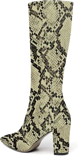 Miniatura 7 de AMBELIGHT Botas altas hasta la rodilla con cremallera y puntera puntiaguda para mujer, de patente sólida, tacón alto, 3.3 pulgadas