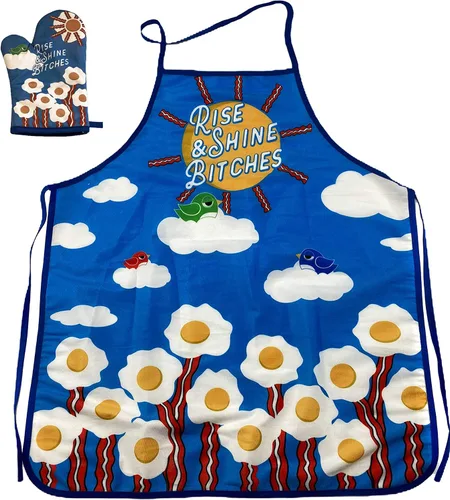 Miniatura 10 de Crazy Dog T-Shirts Rise And Shine Bitches Funny Breakfast Bacon Y Huevos Accesorios de Cocina Gráficos Divertidos Ropa de Cocina Cool Food Novedad