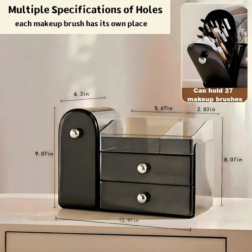 Miniatura 4 de Organizador de maquillaje para tocador con soporte de cepillo cubierto, organizadores de baño con cajón, organizador de cuidado de la piel