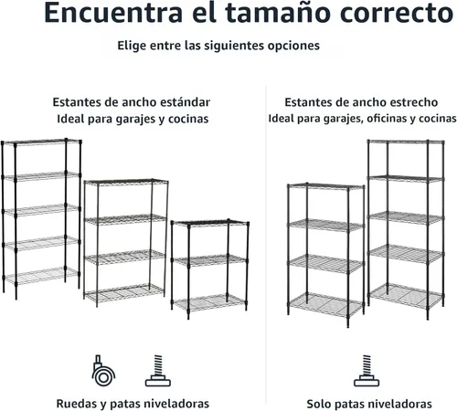Miniatura 6 de Amazon Basics - Estantería de almacenamiento ajustable de 4 estantes, resistente organizador de acero Negro