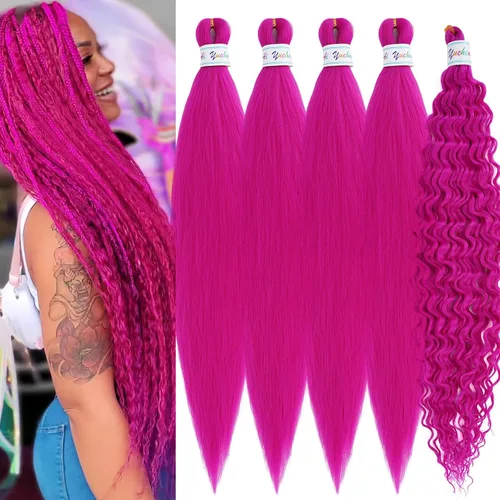 Miniatura 40 de Cabello para trenzar rizado ondulado negro 1B preestirado de onda oceánica profunda de ganchillo bohemio para trenzar de 16 pulgadas, 2 paquetes