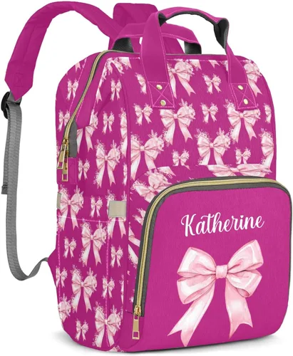 Miniatura 16 de Mochila de pañales personalizada con lazo con nombre, gran capacidad, multifuncional, bolsa de mamá, impermeable, elegante bolsa de lactancia Arco 05